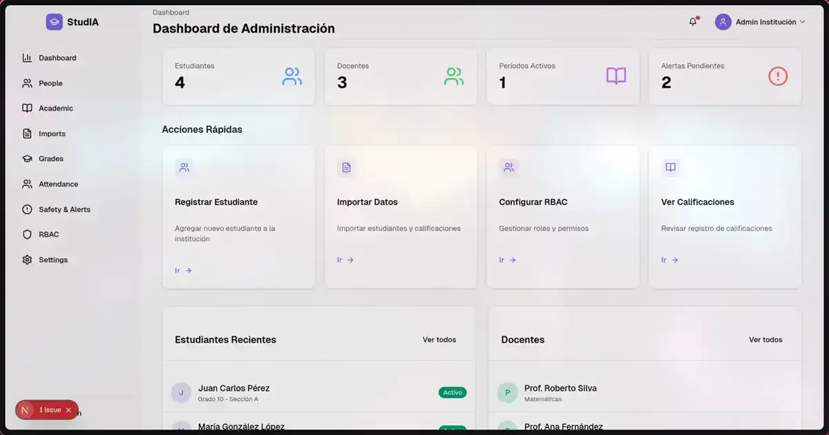Studia admin dashboard